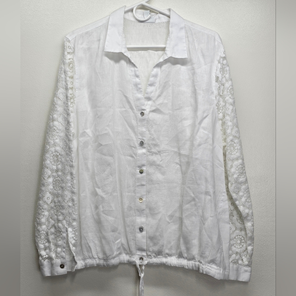 J. Jill Love Linen White Top XL Button Front  Cottagecore Romantic Feminine